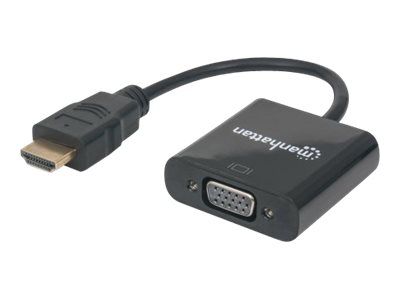 Manhattan HDMI to VGA Converter cable, 1080p, 30cm, Male to Female, Micro-USB Power Input Port for additional power if needed, Black, Three Year Warranty, Polybag - Videoadapter - HDMI männlich zu HD-15 (VGA)