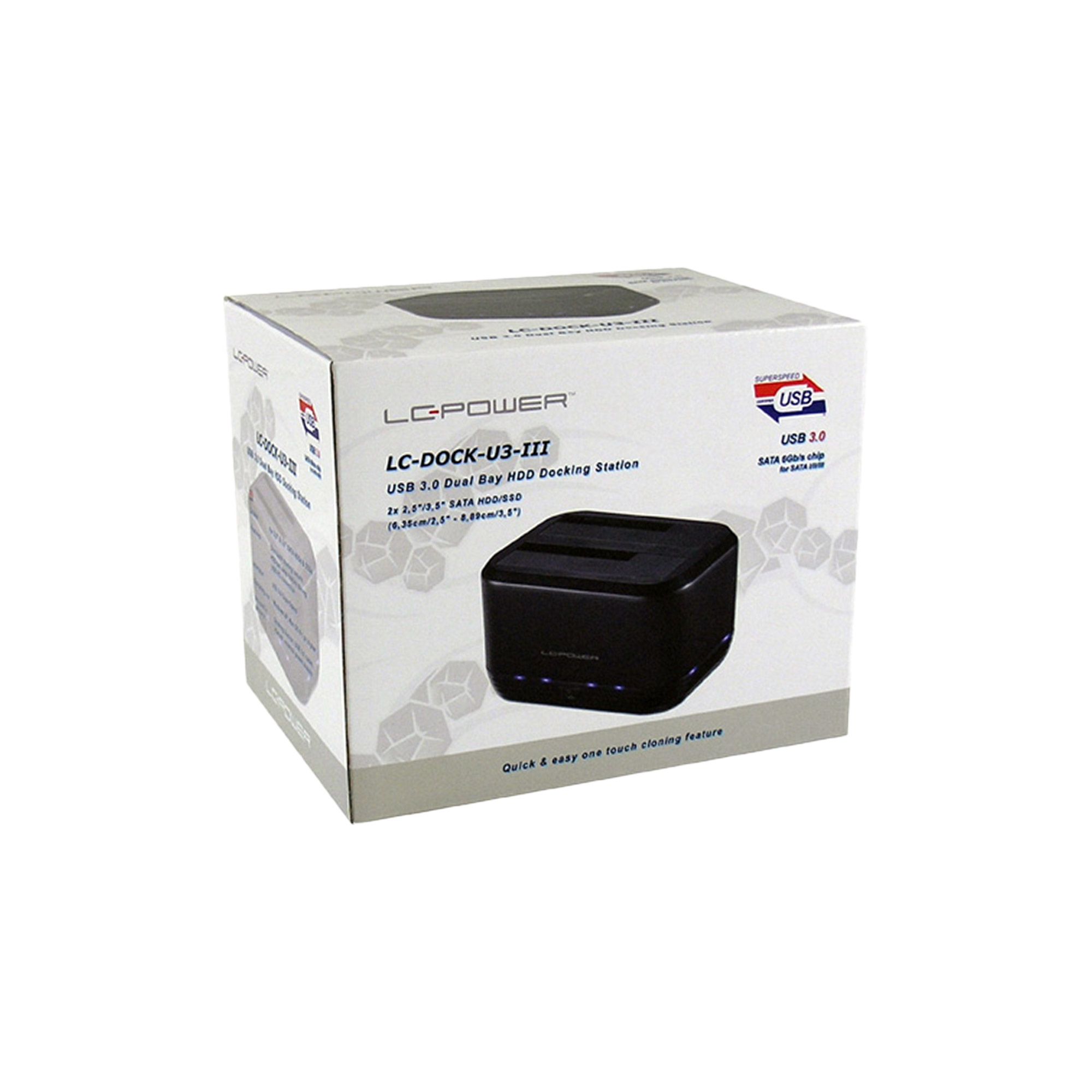 LC-Power LC-DOCK-U3-III - HDD-Dockingstation mit Ein/Aus-Schalter, Klon-Funktion Schächte: 2 - 2,5" / 3,5" gemeinsam genutzt (6,4 cm/8,9 cm gemeinsam genutzt)