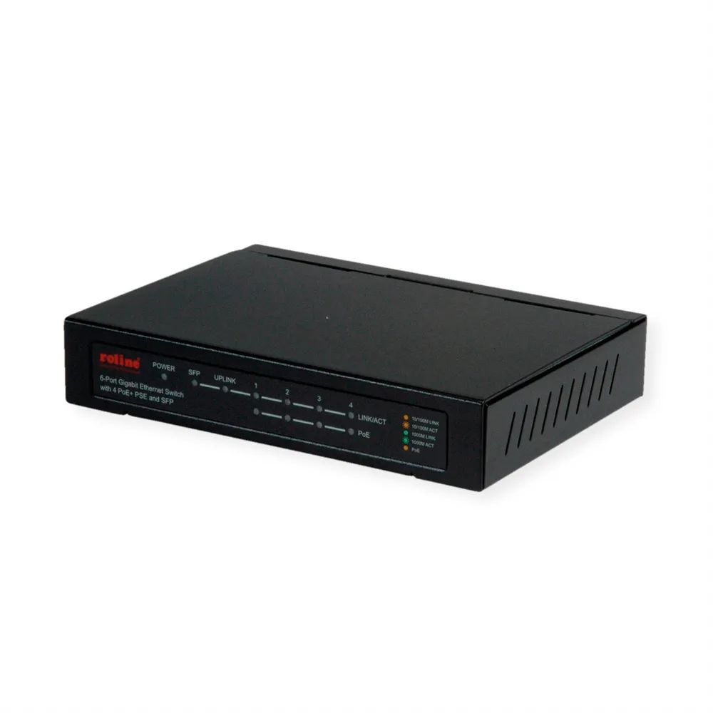 ROLINE Gigabit Ethernet Switch 6 Ports (5x 10/100/1000 + 1x SFP, 4x PoE+)