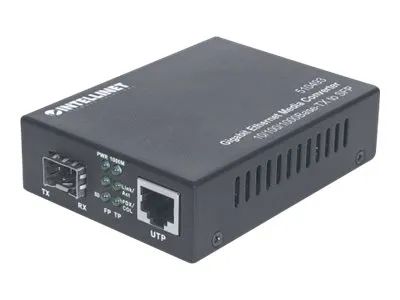 Intellinet Gigabit Ethernet to SFP Media Converter, 10/100/1000Base-Tx to SFP slot, empty - Medienkonverter - 1GbE - 10Base-T, 100Base-TX, 1000Base-T - RJ-45 / SFP (mini-GBIC)
