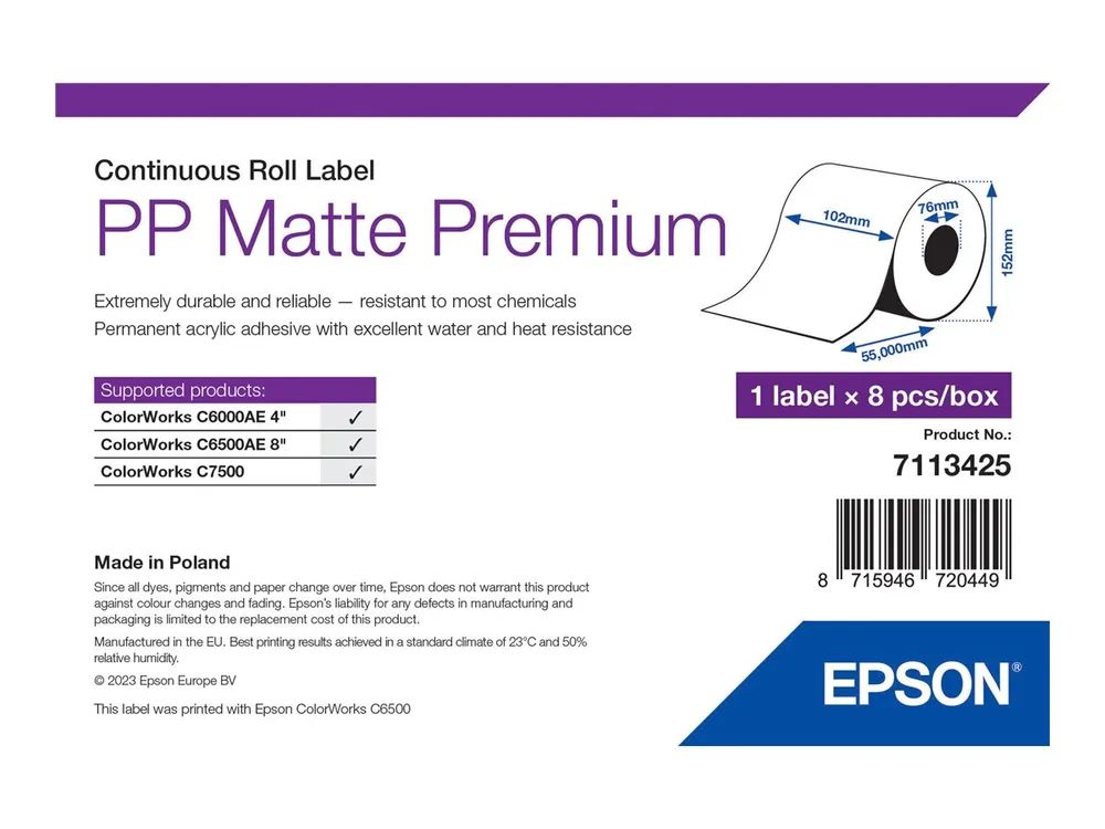 Epson Premium - Polypropylen (PP) - matt - permanenter Acrylklebstoff - Rolle (10,2 cm x 55 m)