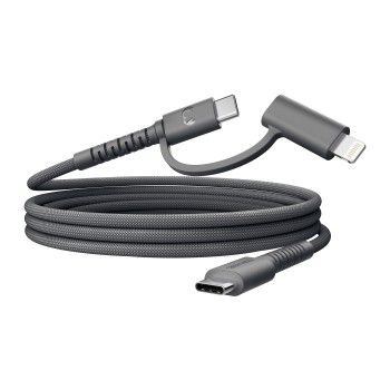 Fresh 'n Rebel USB-C zu USB-C+LIG silicone geflochtenes Kabel "FlexWave" 2m, Storm Grey