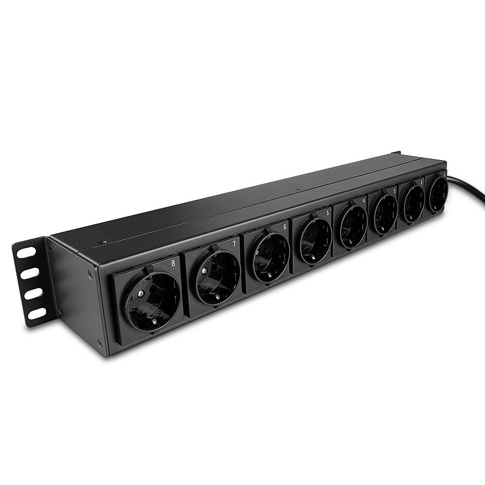 Lindy Steckdosenleiste (Rack - einbaufähig) - Schuko-Steckdosen, horizontal, mit Schalter - Wechselstrom 250 V - 3500 Watt - Eingabe, Eingang CEE 7/4 - Ausgangsanschlüsse: 8 (power CEE 7/3)