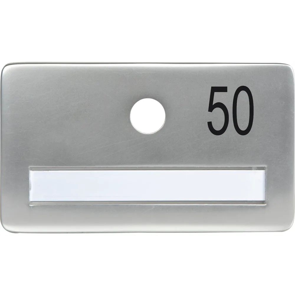 SOLIDO Namensschild ohne Spion, Bohrung ø 14, Alu silber eloxiert, Gravur Nr. 50