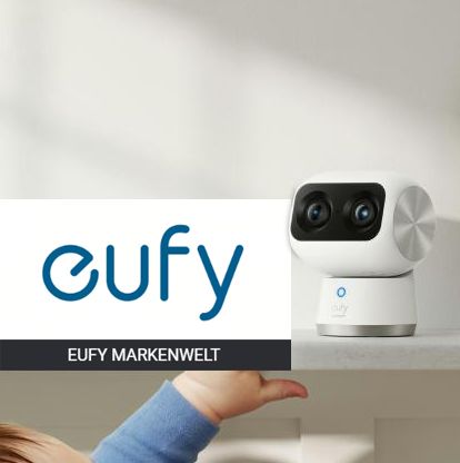 Eufy Markenwelt mit Smart-Home-Produkten wie Innenkamera, Sicherheitslösungen und intelligenter Haustechnik