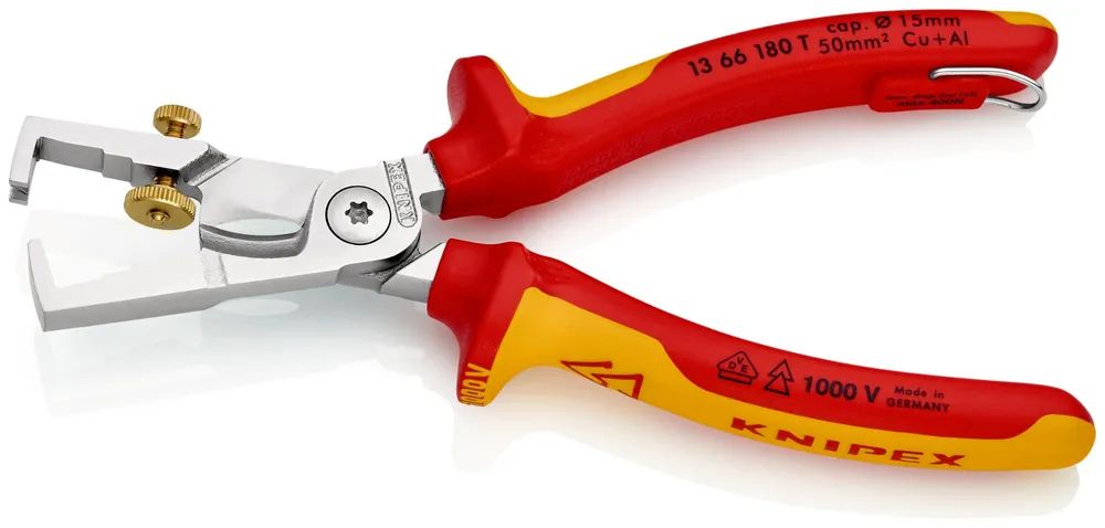 KNIPEX 13 66 180 T StriX® Abisolierzangen mit Kabelschere isoliert mit 2K-Hüllen 180 mm