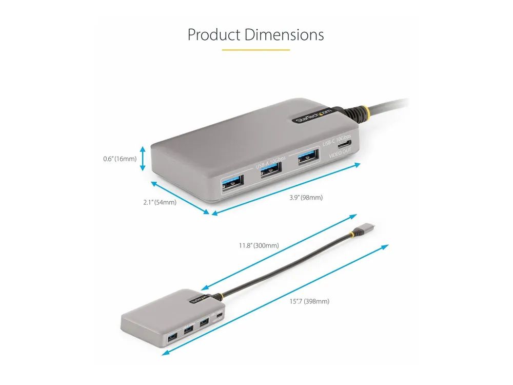 StarTech.com 4-Port USB-C Hub with USB-C DP Alt Mode Video Output 4K 60Hz, 3x USB-A, 1x USB-C, 100W Power Delivery Pass-Through, USB 3.2 Gen 2 (10Gbps)