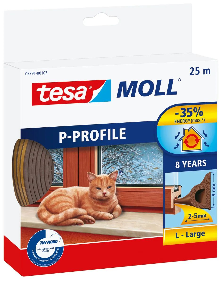 tesamoll® Insulation P-Profil Dichtung braun, 25m x 9mm Tür- & Fensterdichtung