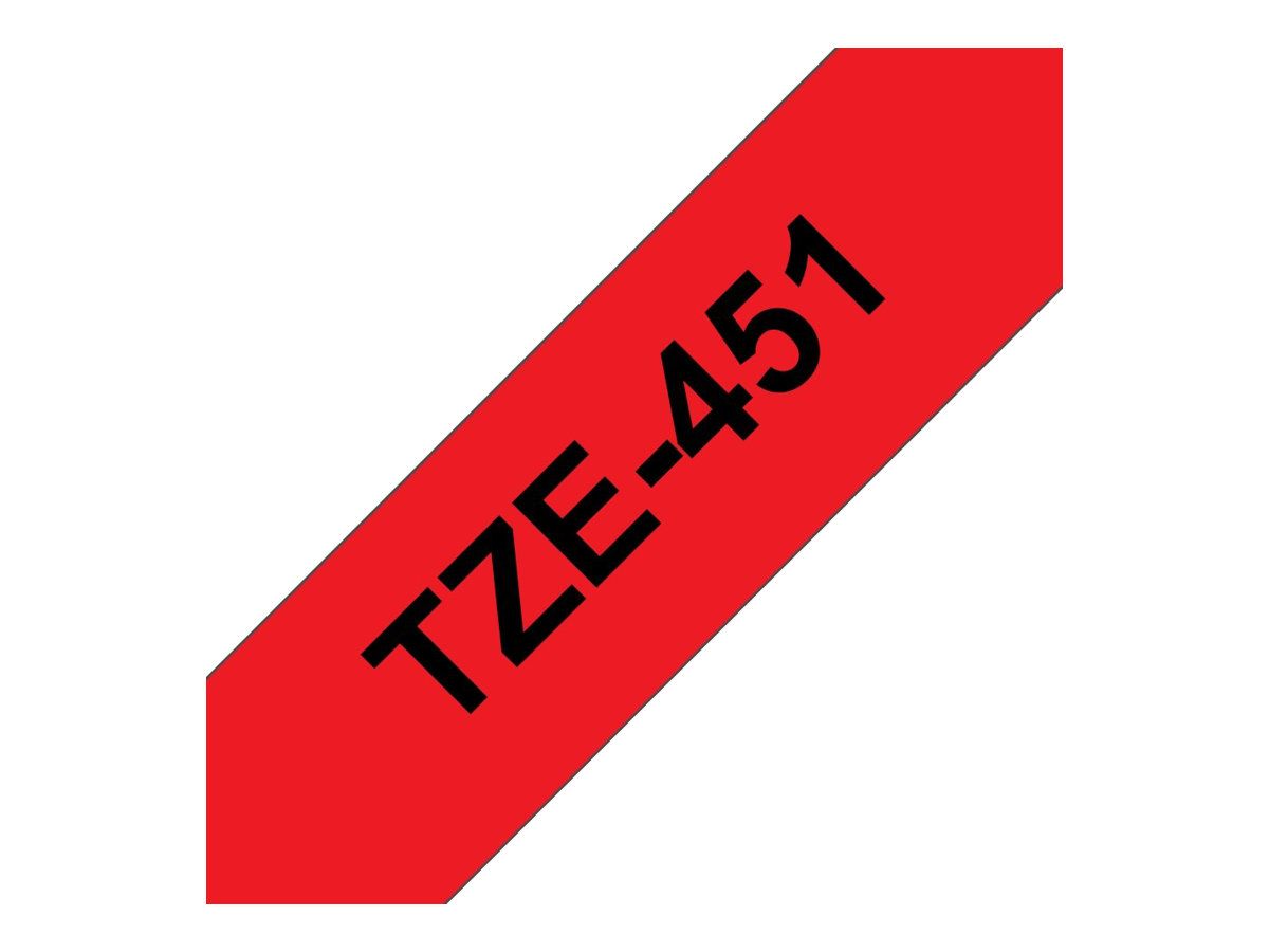 Brother TZe-451 - Standard-Klebstoff - schwarz auf rot - Rolle (2,4 cm x 8 m)