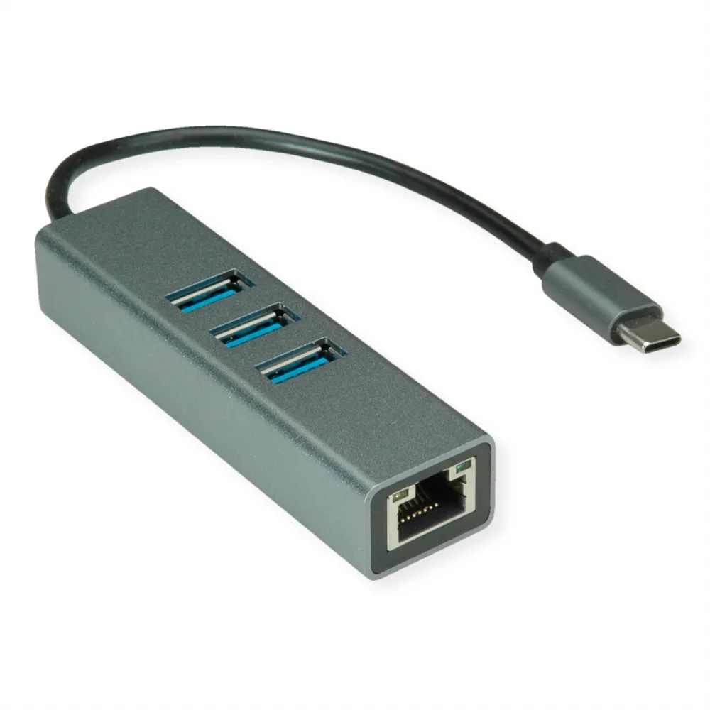 ROLINE USB Typ C zu Gigabit Ethernet Konverter + Hub 3x