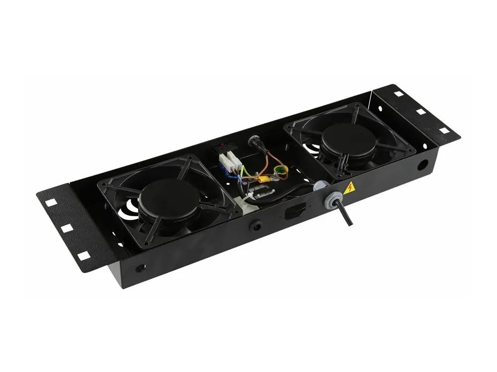 Lanview by Logon - Lüftervorrichtung für Rackdach - analog controlled, built-in UK plug - mit 2 Ventilatoren, Thermostat - Schwarz, RAL 9005 - 1U - 48.3 cm (19")