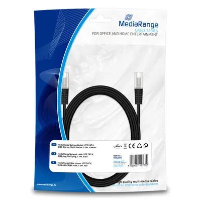 Media Range MediaRange Network Cable UTP CAT RJ45 Plugs with Latch 3.0m black