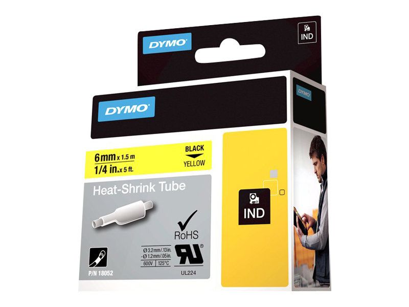 Dymo RhinoPRO Heat shrink tubing - Polyolefin - Schwarz auf Gelb - Rolle (0,6 cm x 1,5 m)