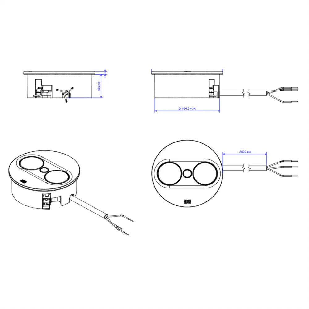 BACHMANN TWIST 2 1xUTE 1xUSB A/C 22W 2,0m AEH RAL9010 30GE rund