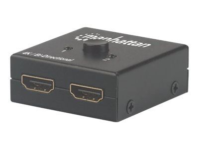 Manhattan HDMI Switch 2-Port, 4K@30Hz, Bi-Directional, Black, Displays output from x1 HDMI source to x2 HD displays (same output to both displays)