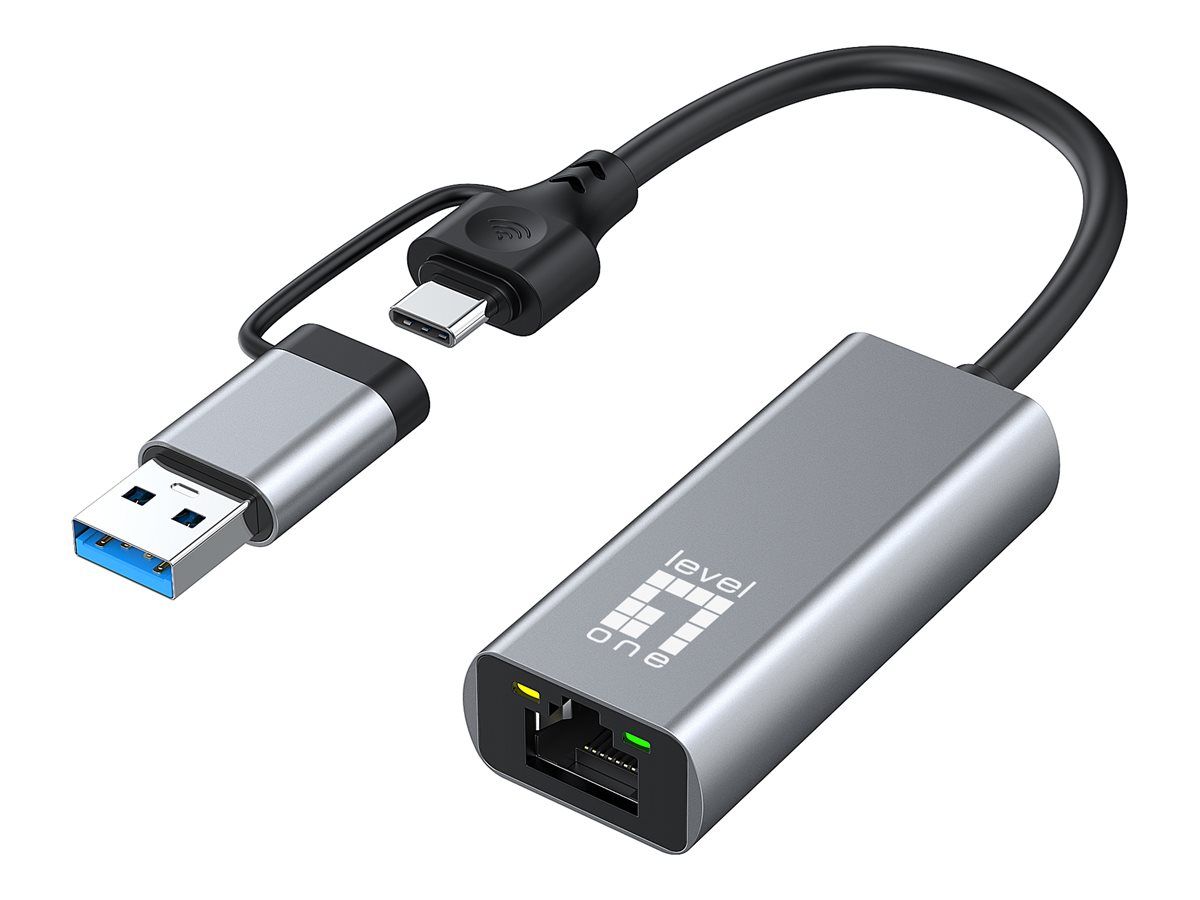 LevelOne Adapter USB-C -> RJ45 10/100/1000 USB-A 3.0 gr - Adapter - Digital/Daten