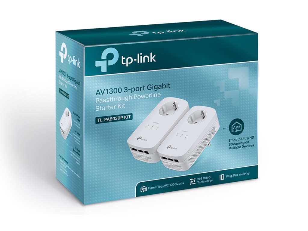 TP-LINK TL-PA8030P KIT - Starter Kit - Powerline Adapter 1GbE, HomePlug AV (HPAV)