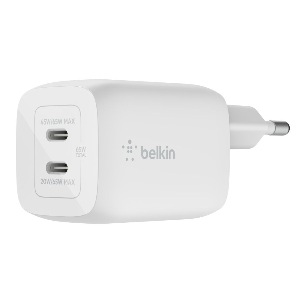 Belkin BoostCharge Pro GaN - Netzteil - PPS- und GaN-Technologie - 65 Watt - Fast Charge, PD 3.0 - 2 Ausgabeanschlussstellen (2 x USB-C)