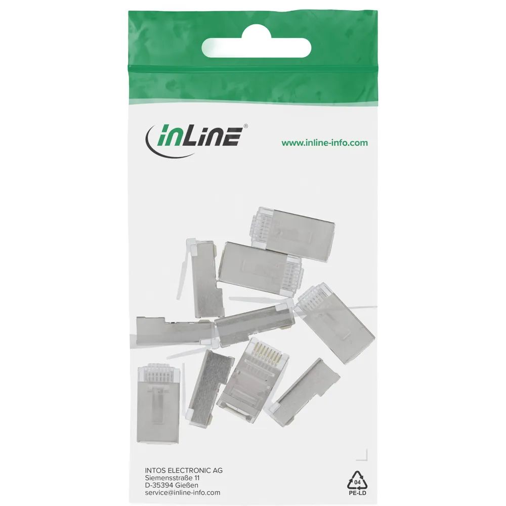 InLine Modularstecker 8P8C RJ45 zum Crimpen auf Rundkabel - geschirmt - 10er Pack