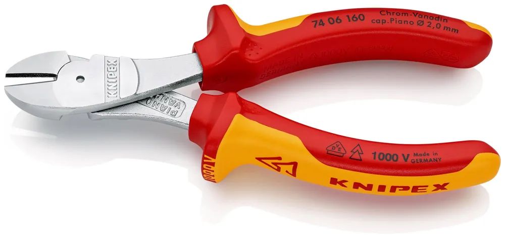 KNIPEX Kraft-Seitenschneider isoliert mit Mehrkomponenten-Hüllen, VDE-geprüft verchromt 160 mm