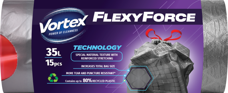 VORTEX Flexy Steel Müllbeutel mit Zugband LDPE Grafit 35l/15Stk