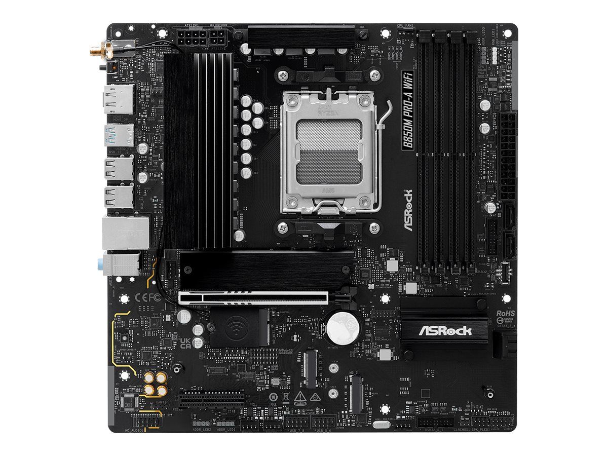 ASRock B850M Pro-A WIFI - Motherboard - micro ATX - Socket AM5 - AMD B850 Chipsatz - USB 3.2 Gen 2, USB-C 3.2 Gen2, USB 3.2 Gen 1 - 2.5 Gigabit LAN, Wi-Fi 6E, Bluetooth - Onboard-Grafik (CPU erforderlich)