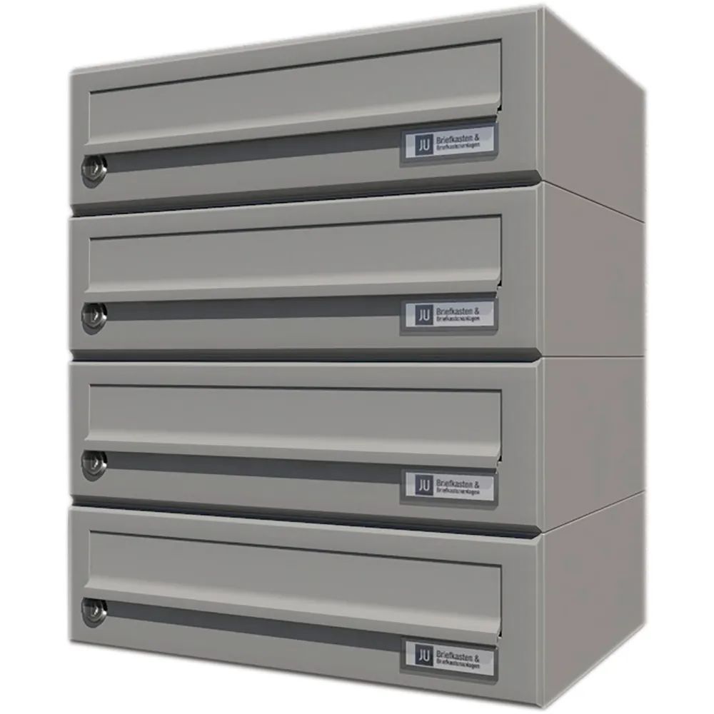 JU Hausbrieffachanlage 4-teilig, 375 x 440 x 280 mm, Stahl grau RAL 9007