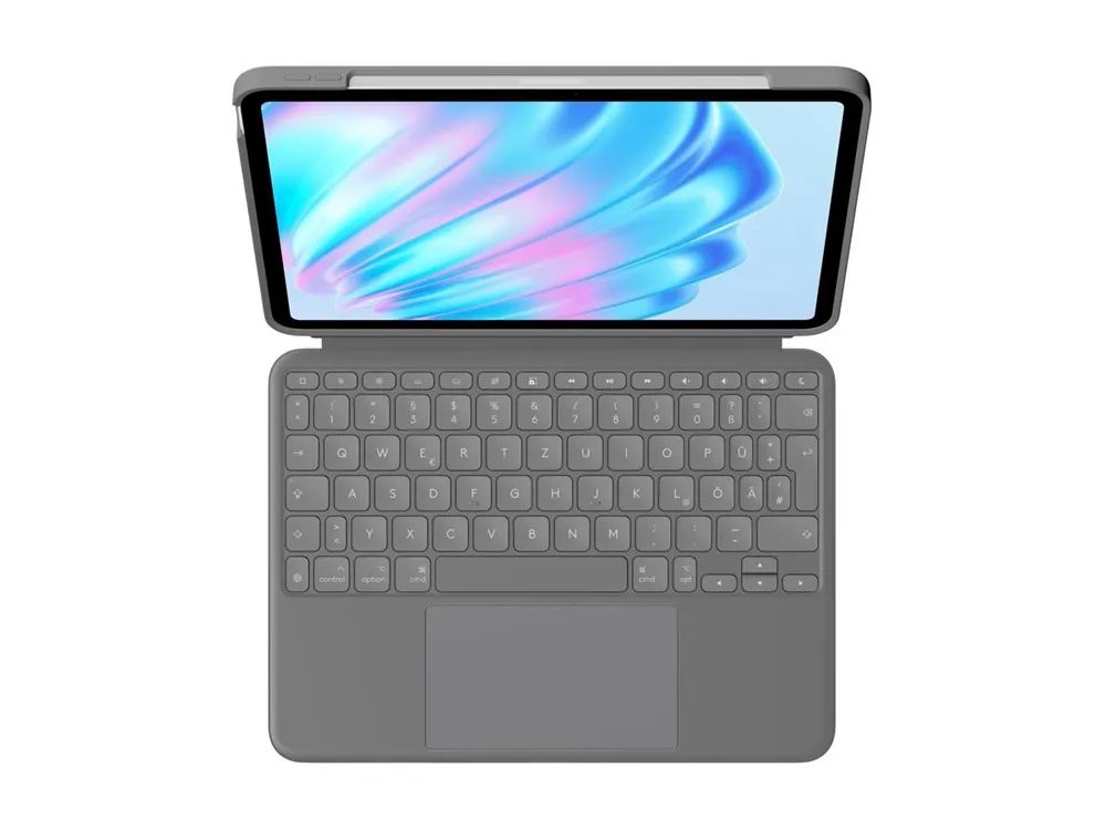 Logitech Combo Touch - Tastatur und Foliohülle - mit Trackpad - hintergrundbeleuchtet - Apple Smart connector - QWERTZ - Schweiz - Oxford Gray - für Apple 11-inch iPad Air (M2, M3)