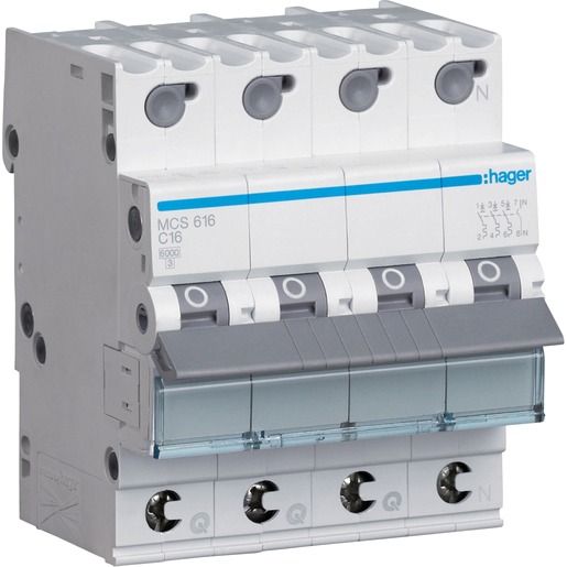 Hager LS-SCHALTER 3P+N 16A-C6KA 4PLE / HAGER MCS616 QUICK CONNECT MCS616