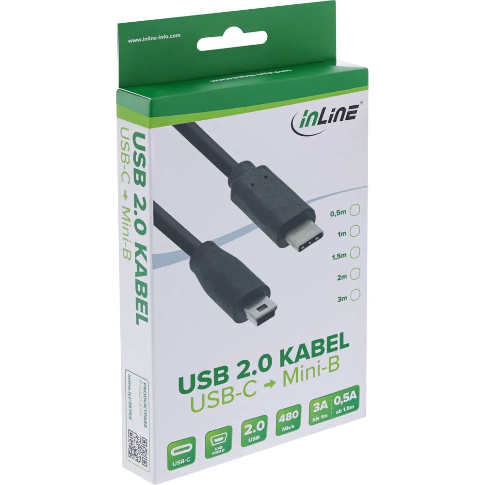 InLine USB 2.0 Kabel - USB-C Stecker an Mini-B Stecker - schwarz - 1m