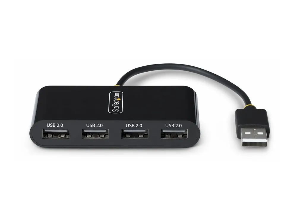 StarTech.com 4-Port USB 2.0 Hub, USB Bus Powered, Small Travel Mini USB Hub, USB 2.0 Splitter, Multi-Port Portable USB Hub, 480Mbps, Overcurrent Protection (OCP)