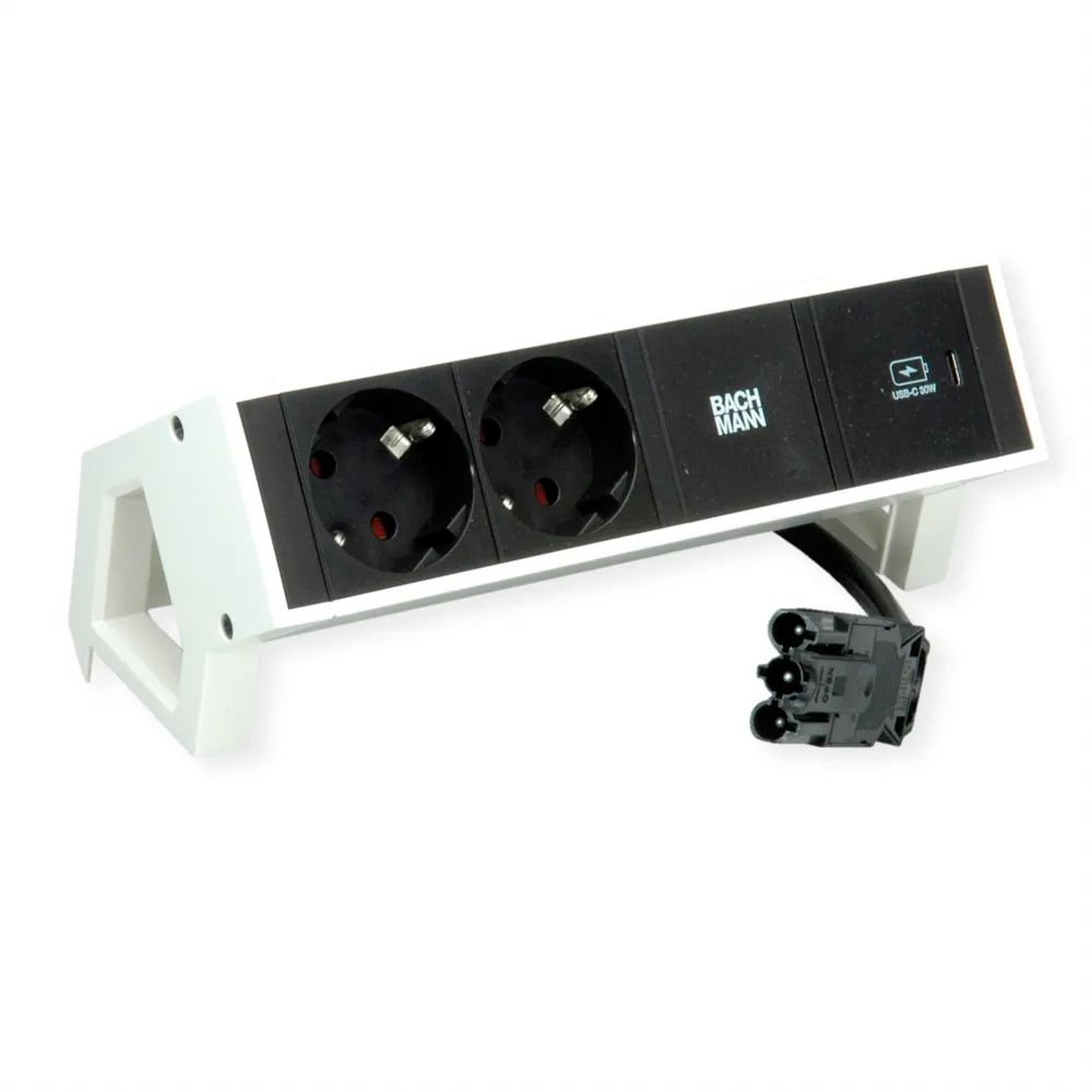 BACHMANN DESK2 2xSchutzkontakt USB C, USB Charger 30W 0,2m GST18 weiss