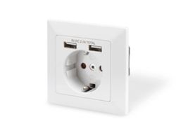 DIGITUS Sicherheits-Steckdose für Unterputzmontage mit 2 USB-Ports