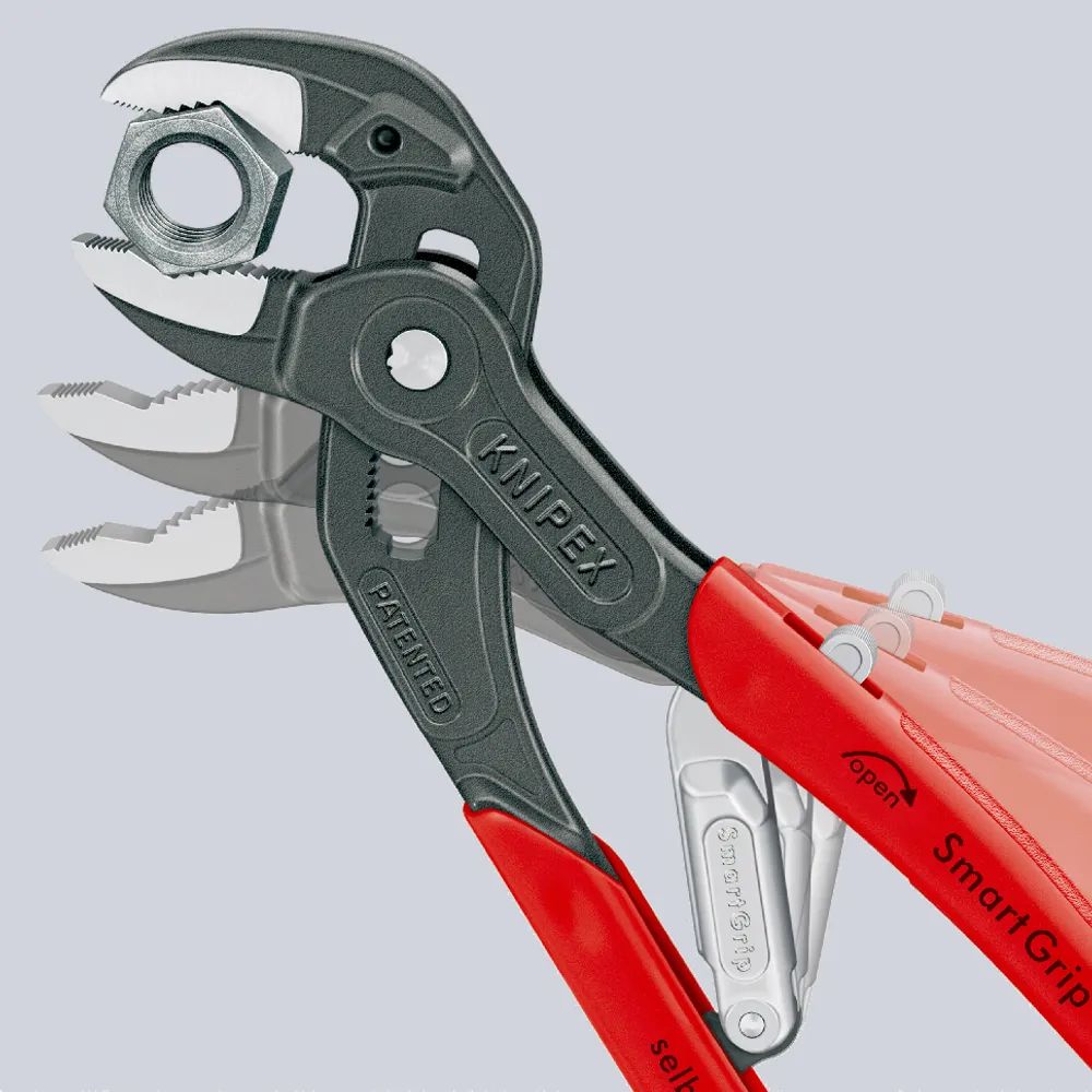 KNIPEX SmartGrip® Wasserpumpenzange mit automatischer Einstellung mit Kunststoff-Hüllen grau atramentiert 250 mm