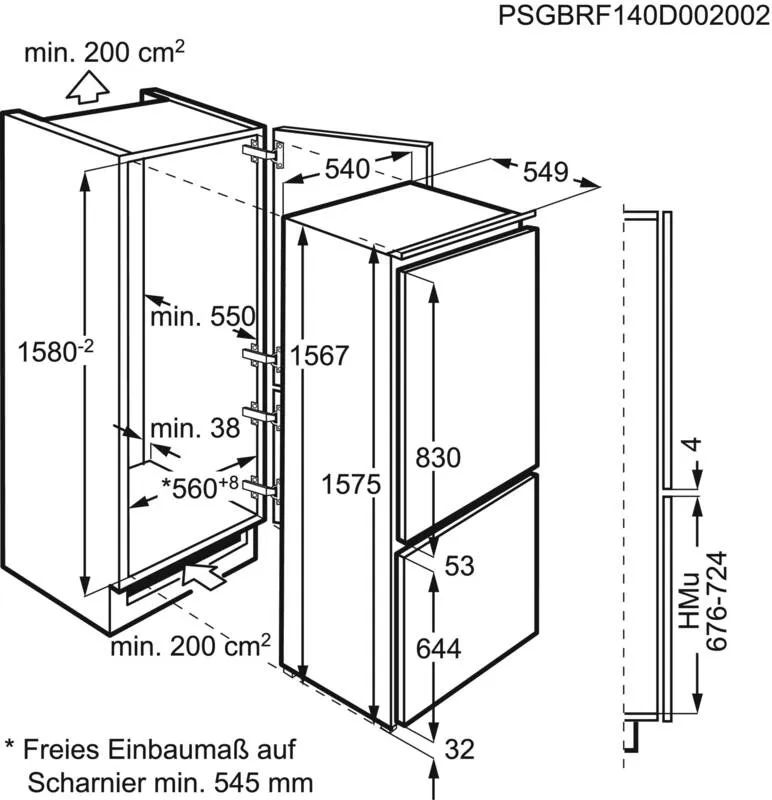 AEG KNS5LE16S Einbau Kühl-Gefrierkombination