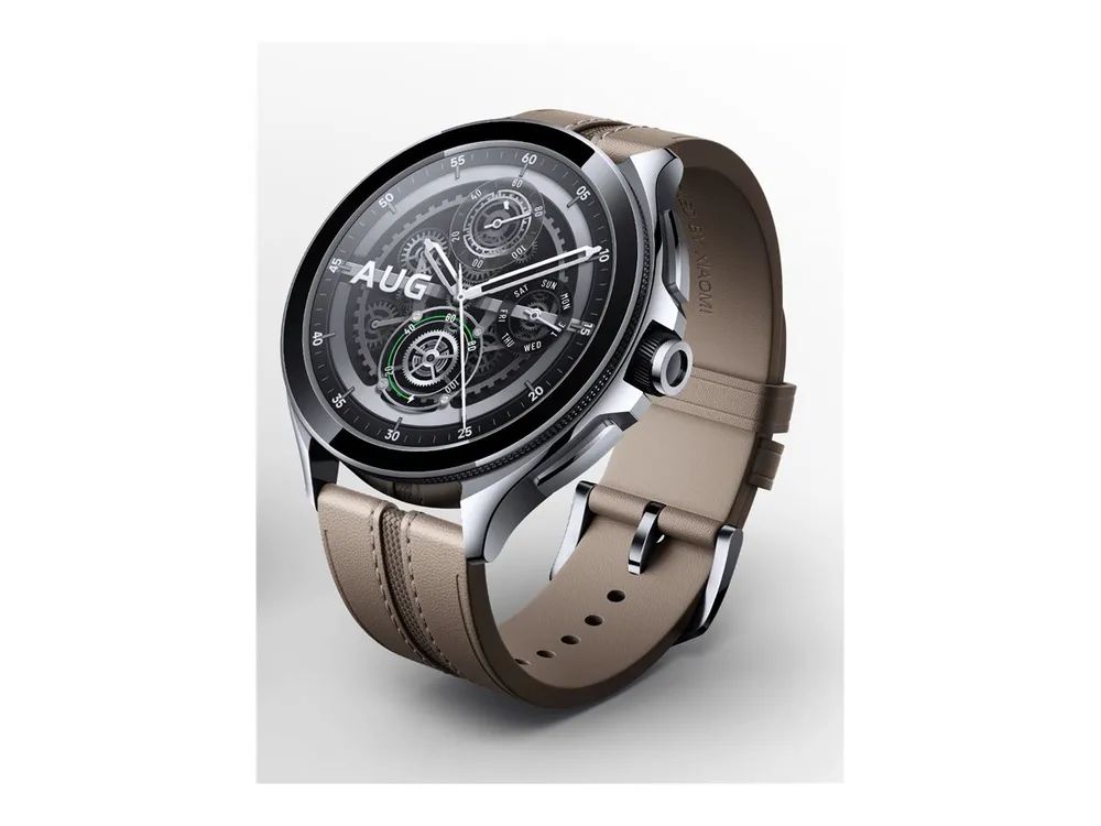 Xiaomi Watch 2 Pro - 46 mm - Silver Edelstahl - intelligente Uhr mit Riemen - Leder - braun - Handgelenkgröße: 135-205 mm - Anzeige 3.6 cm (1.43")