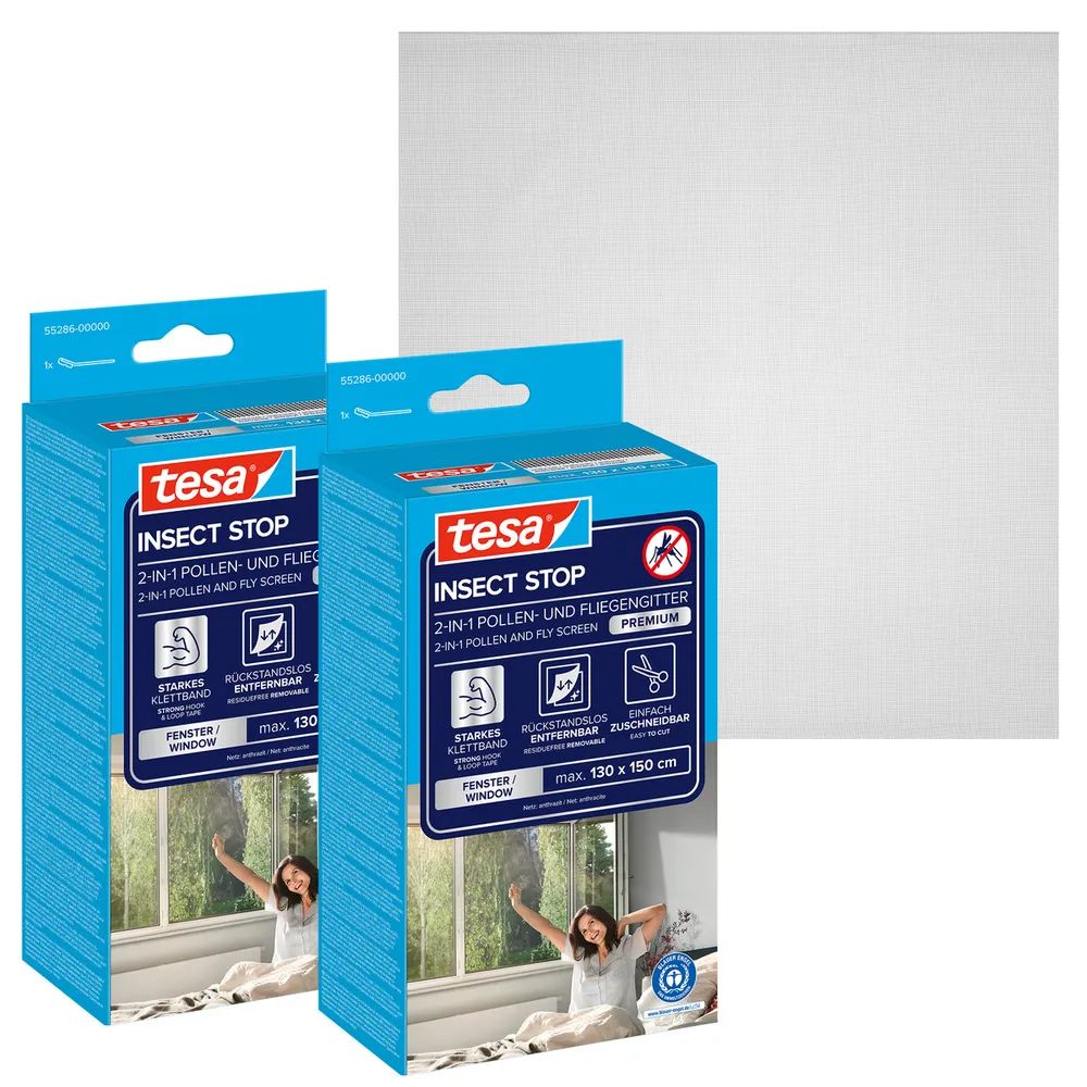 tesa® Insektenschutz Pollen 2er-Pack 1,30 × 1,50m, anthrazit 