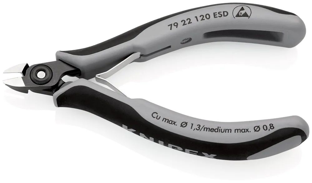 KNIPEX Präzisions-Elektronik-Seitenschneider ESD mit Mehrkomponenten-Hüllen brüniert 120 mm