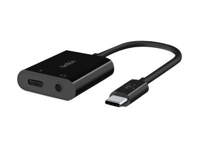 Belkin RockStar - USB-C zu Kopfhöreranschluss / Ladeadapter - 24 pin USB-C männlich zu 24 pin USB-C, Mini-Stecker weiblich - 19.6 cm - USB Power Delivery (60W)