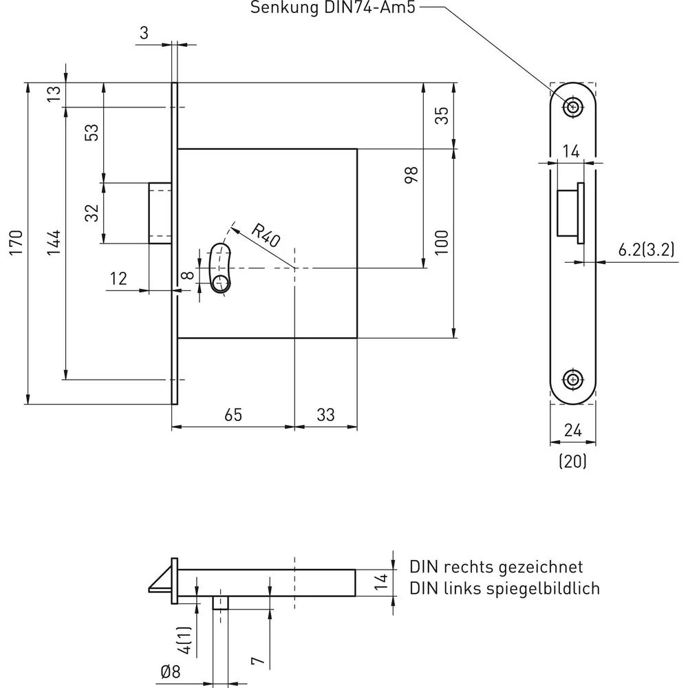 BMH Zusatzfalle 1030 1-flg. EN 179, DM 65, rechts, Stulp 170 x 24 mm, Edelstahl