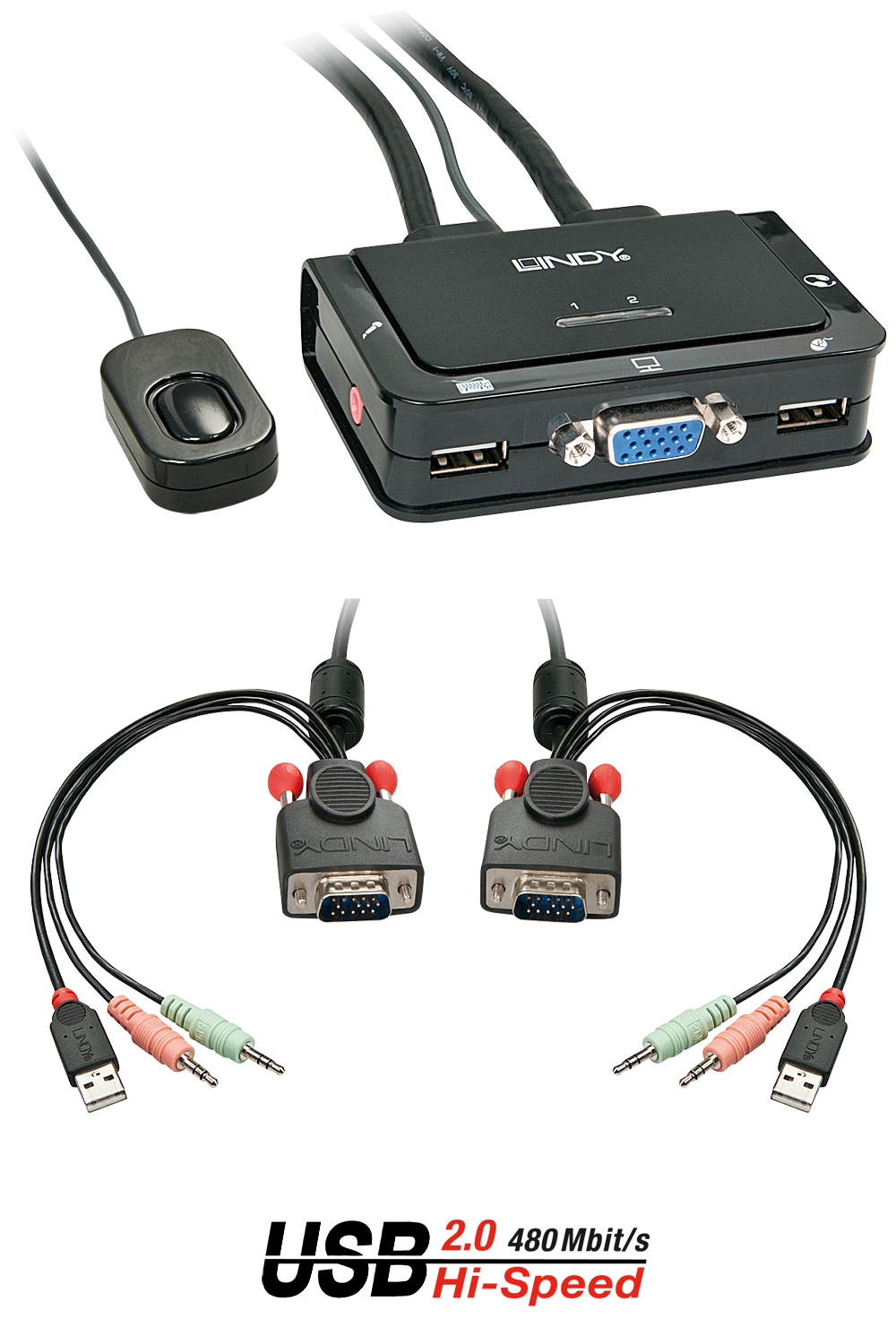 Lindy VGA KVM Switch Compact USB 2.0 Audio 2 Port
