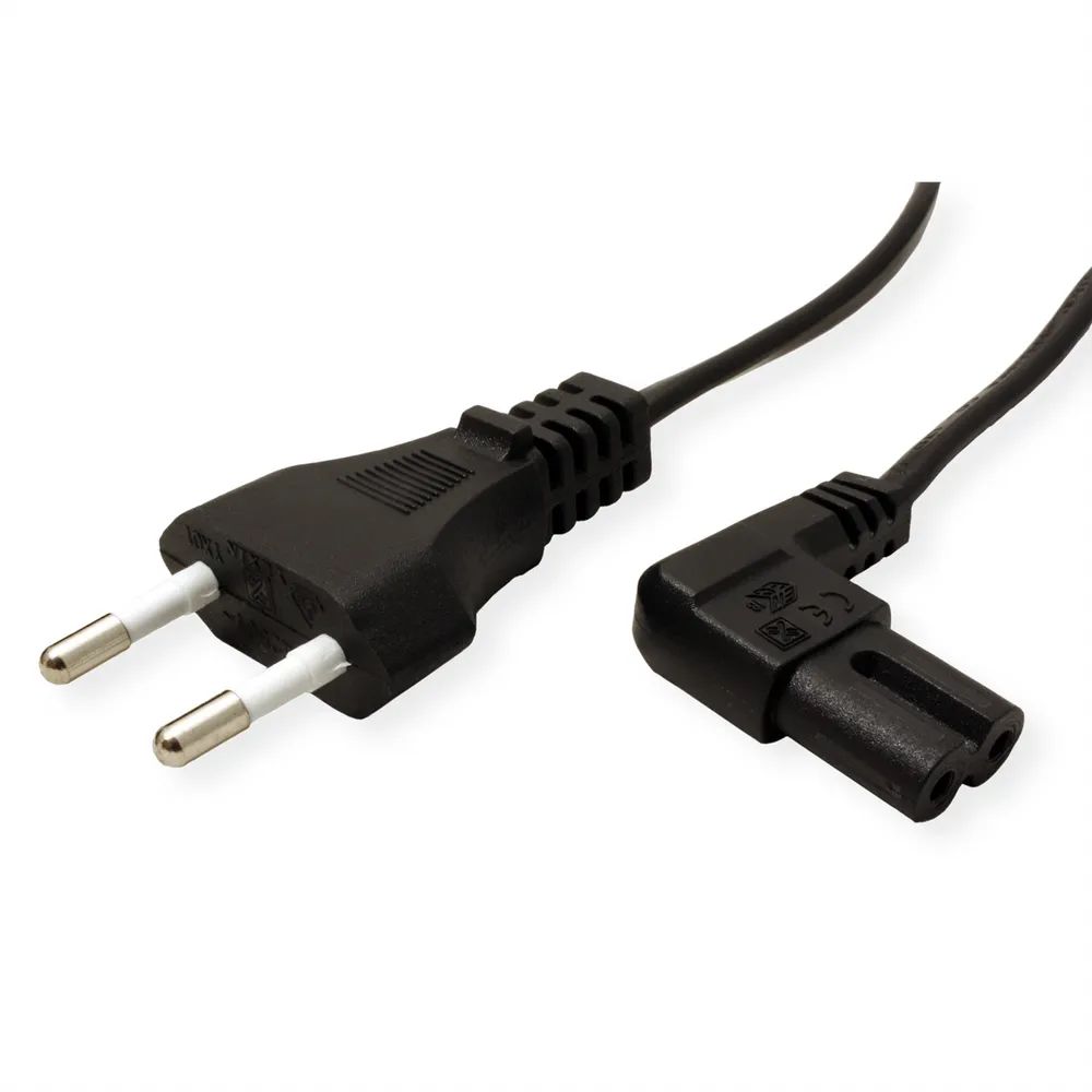 VALUE Netzkabel Euro-Flachstecker auf C7 gewinkelt, 2polig, schwarz, 1,8 m
