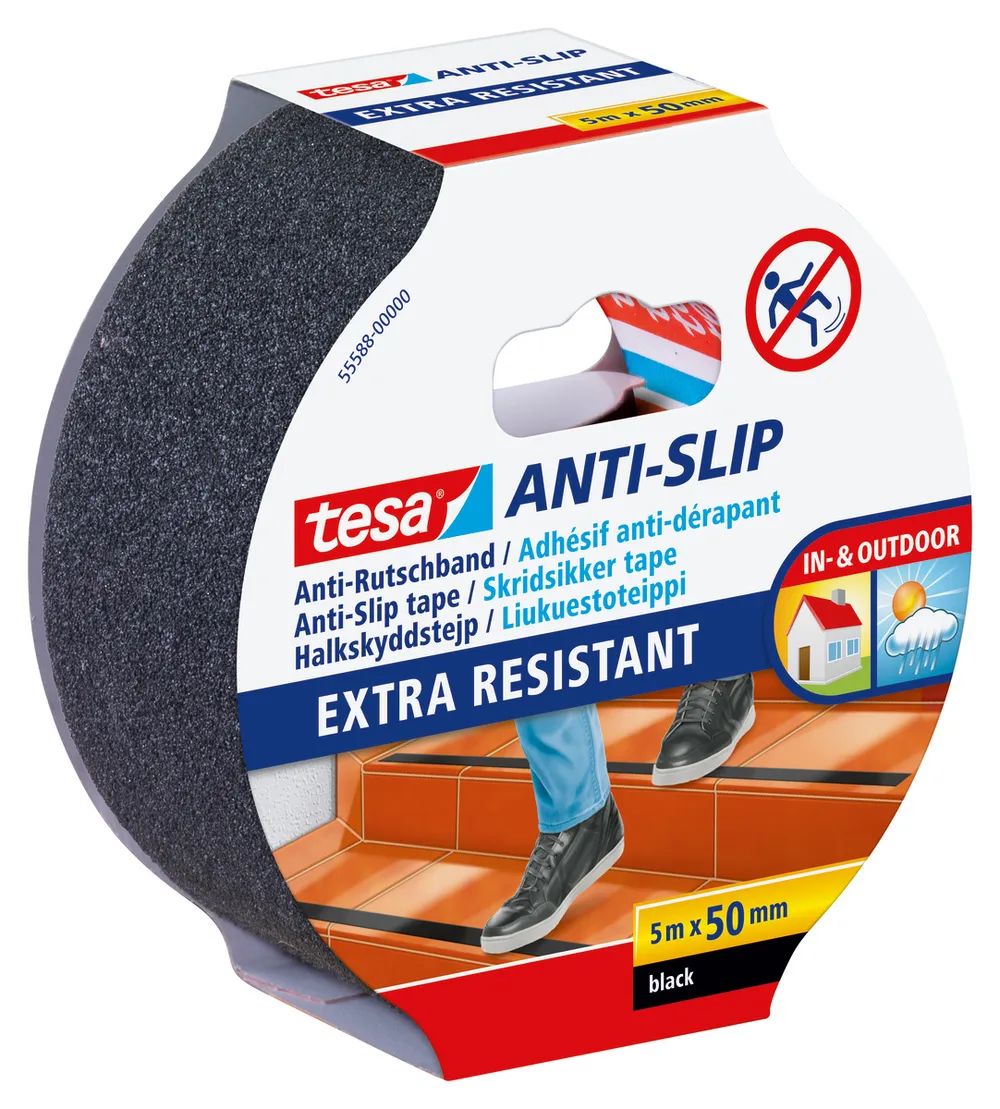 Tesa 55588 - Antirutsch-Badestreifen - Erwachsene - Schwarz - 50 mm