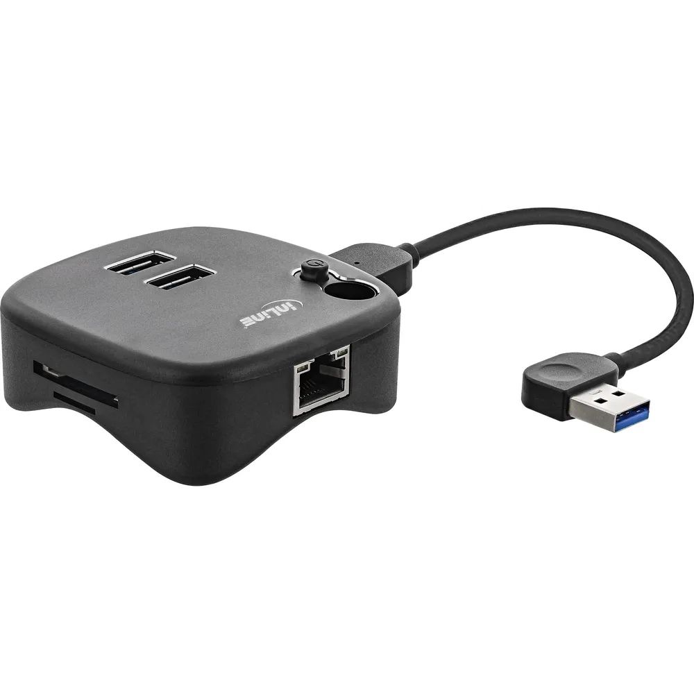 InLine USB 3.0 Multiadapter - 2xUSB-A - RJ45 - SD/MicroSD Cardreader - schwarz