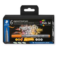 STAEDTLER Pigment Arts Brush Pen Greys & Caramels - 6 Farben - Braun - Grau - Rund - Kunststoff - Polypropylen (PP) - Tinte auf Wasserbasis - Erwachsene & Kinder