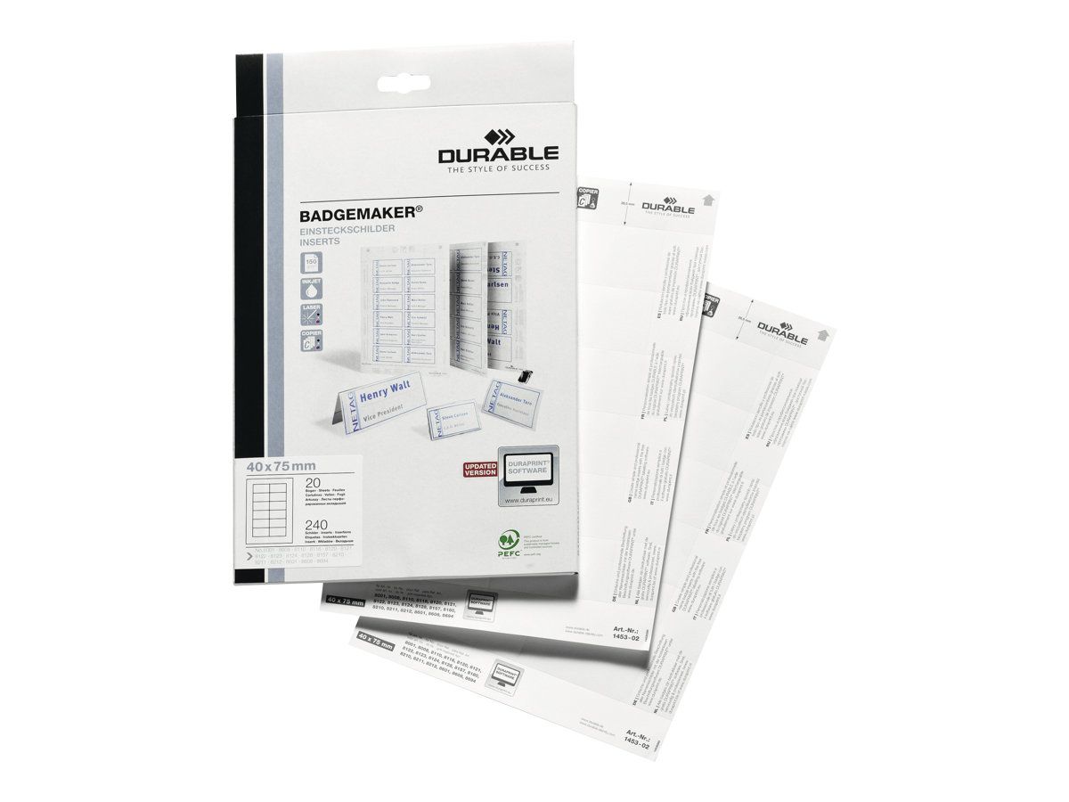 Durable Weiß - 40 x 75 mm - 150 g/m² - 240 Karte(n) (20 Bogen x 12)