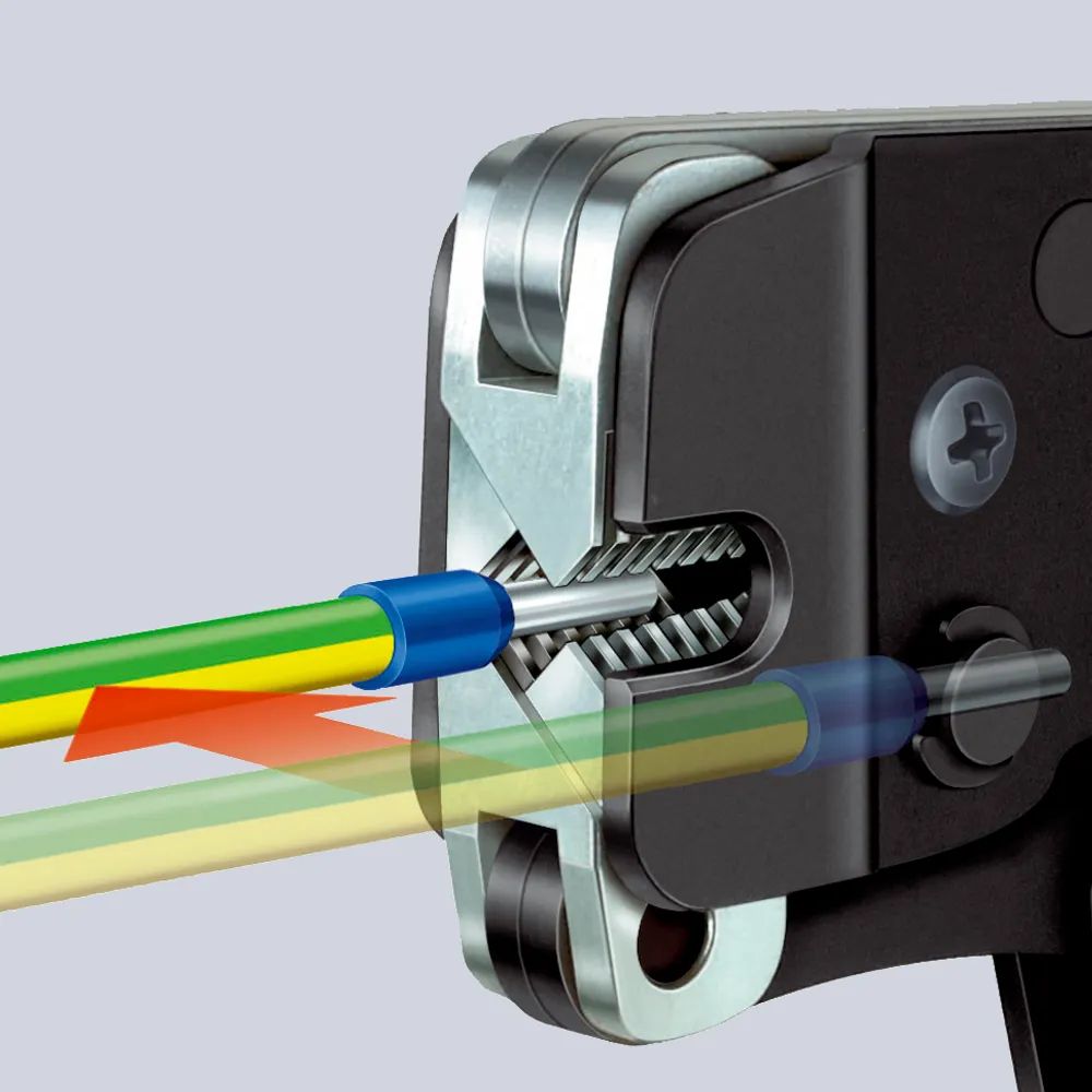 KNIPEX Selbsteinstellende Crimpzange für Aderendhülsen mit Fronteinführung mit Mehrkomponenten-Hüllen brüniert 190 mm