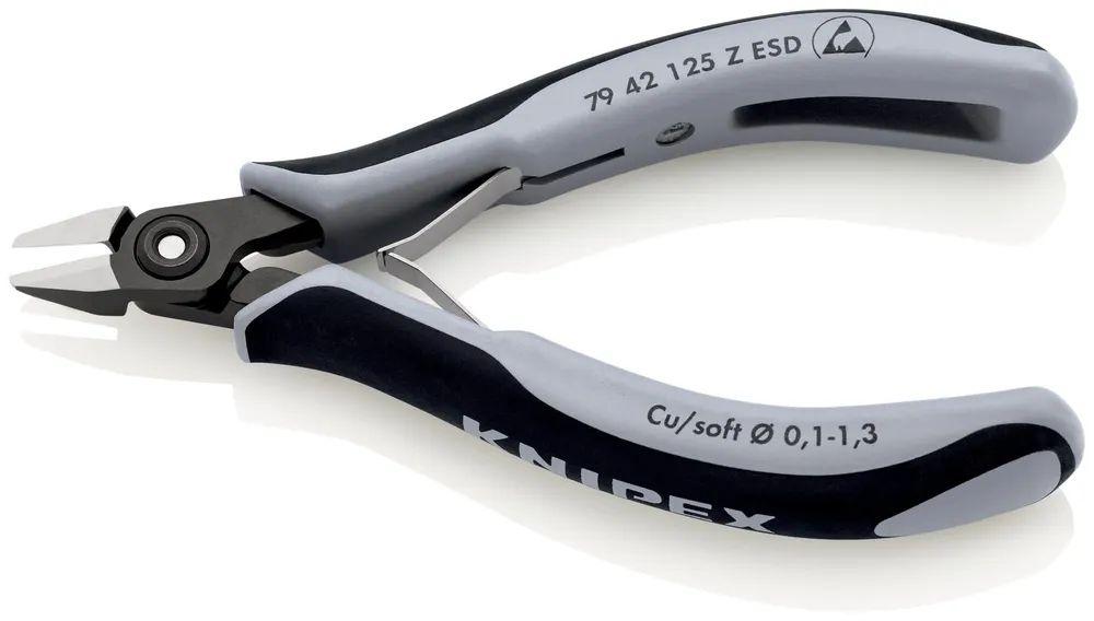 KNIPEX Präzisions-Elektronik-Seitenschneider ESD mit Mehrkomponenten-Hüllen brüniert 125 mm