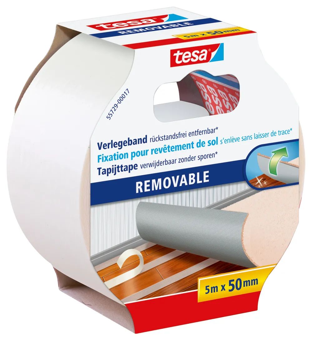 tesa® Doppelseitiges Klebeband, 5m x 50mm, für Bodenbeläge & Teppiche