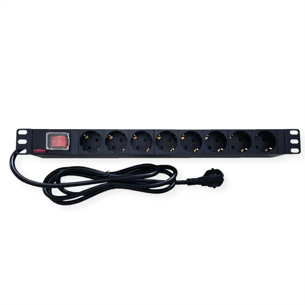ROLINE 19-Zoll-Steckdosenleiste 8fach, mit Ein-/Aus-Schalter, schwarz, 2 m